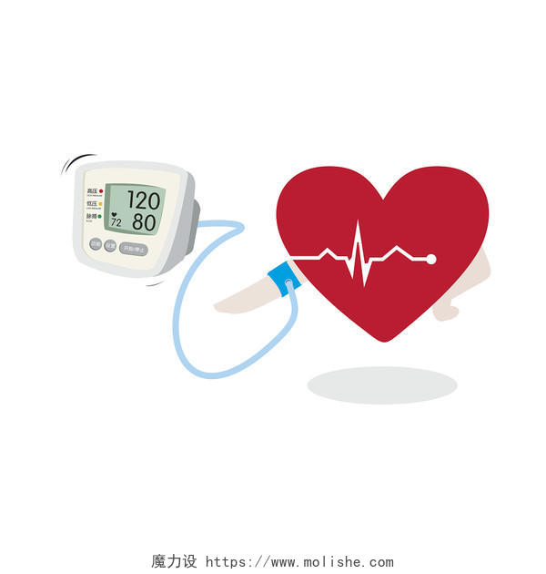 红色卡通全国高血压日医疗器材素材PNG矢量素材